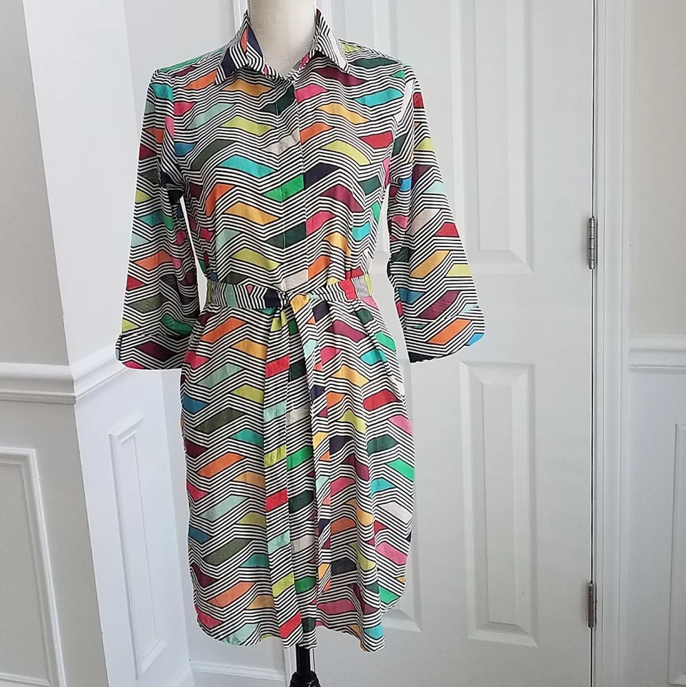 Vilagallo Adrianna Multicolor Printed Shirt Dress Cotton‎